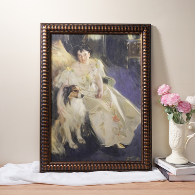 G97 古典贵妇与爱犬装饰画